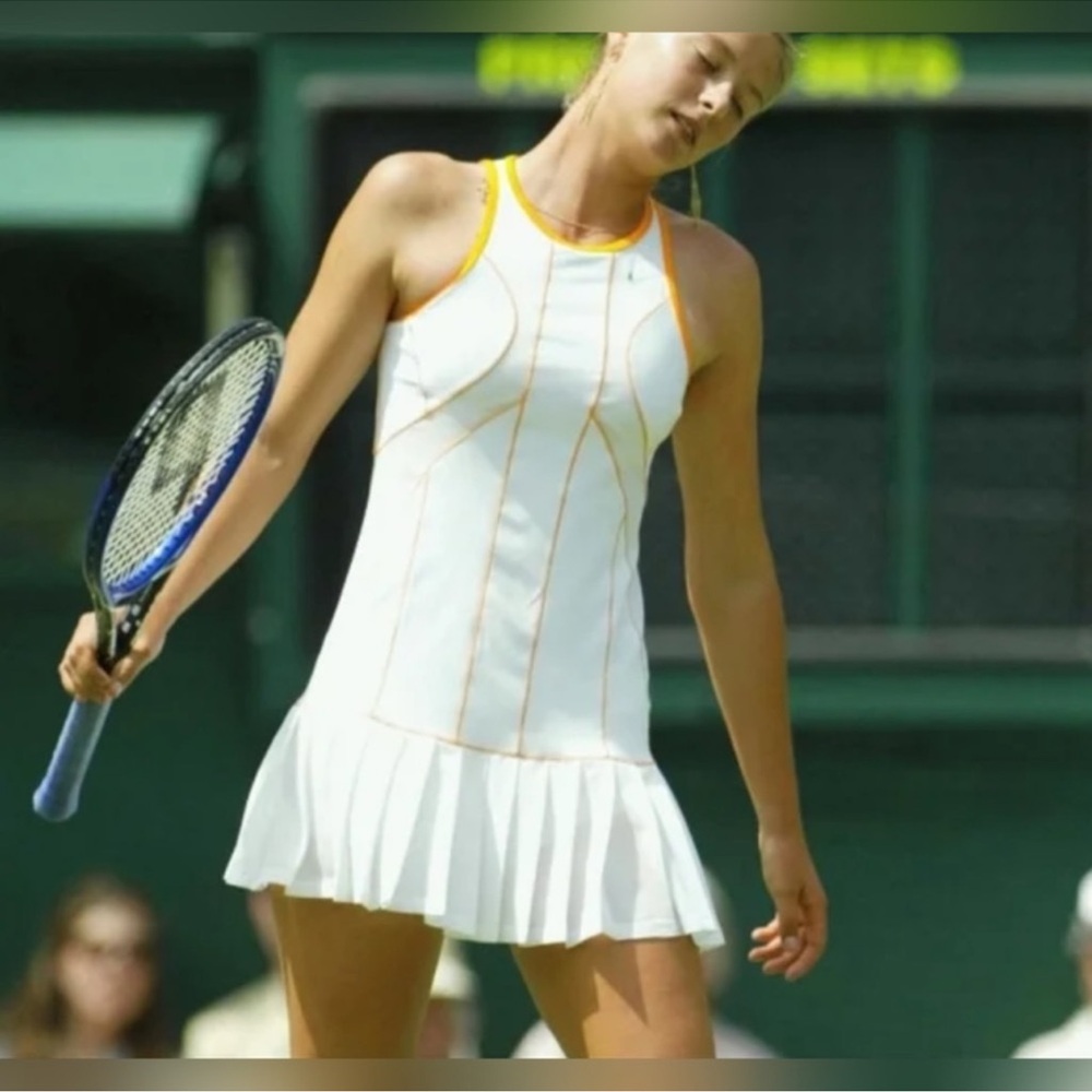 Nike Maria Sharapova Tennis Dress White Orange Pleated Skirt Built in Bra Size M